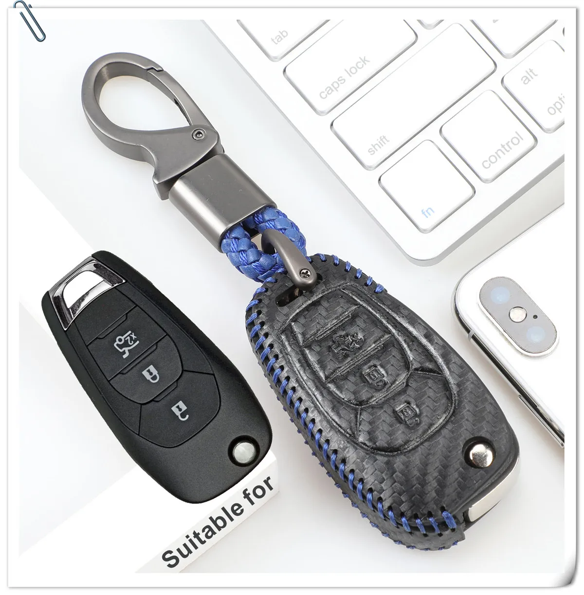 Keyforkess per Chevrolet Chevy Cruze 2016 2017 Malibu Aveo Captiva 3 pulsanti flip Remote Protect Set custodia in pelle per auto - H274ead4ba75c4ba88d5c7a2e4f77ba37m