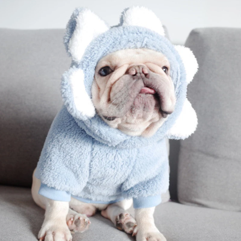 Зимняя одежда для собак для маленьких собак, одежда для собак, костюм мягкий, флисовый, для собаки пальто теплого сна питомца в Костюмы для питомцев, Костюмы Мопс французский одежда для бульдога - Цвет: Синий