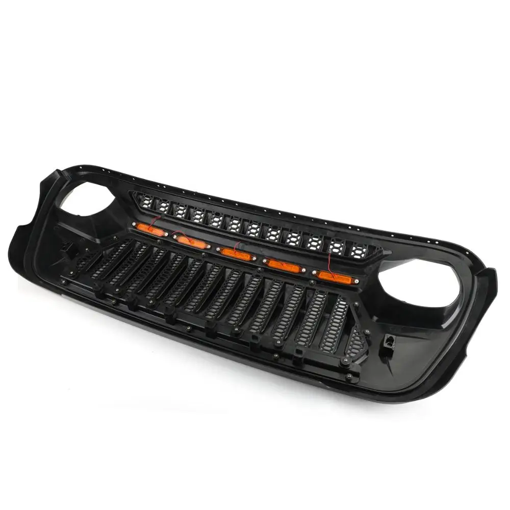 Sale Areyourshop New Front Bumper Grille with 5 Amber Light For Jeep Wrangler JL 2018 2019 Front Upper LED Light Grille Car Parts 3