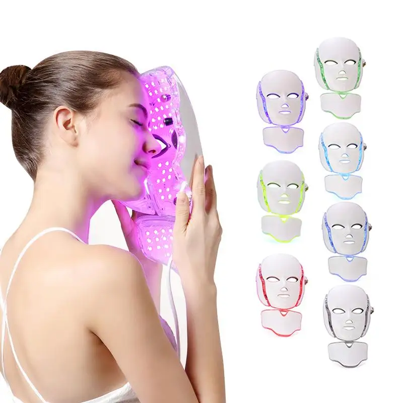 Foreverlily 7 Colors Light LED Facial Skin Care Mask With Neck Skin Rejuvenation Treatment Beauty Anti Acne Therapy Whitening