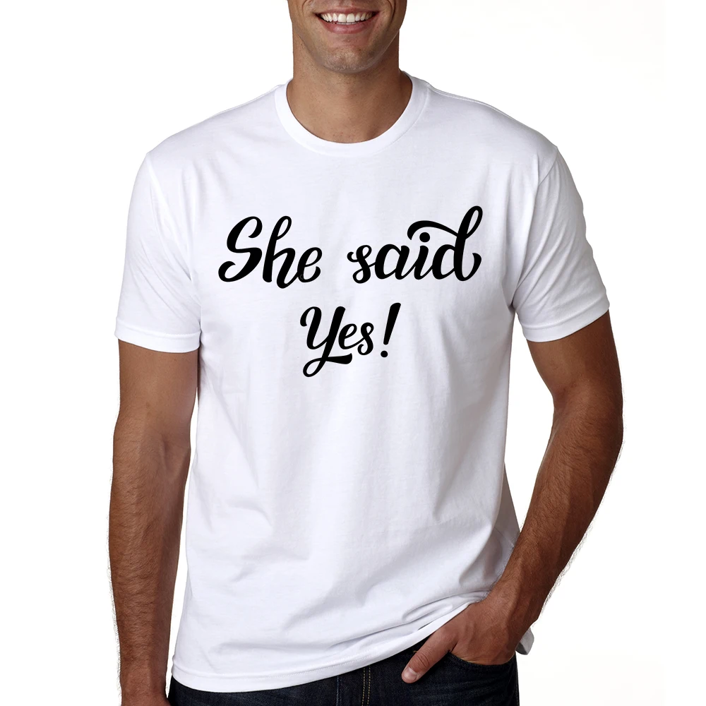 Парные футболки с принтом «HE ASKED SHE SAID YES» для влюбленных; коллекция года; Повседневная Одинаковая одежда для пар; летние футболки на День святого Валентина