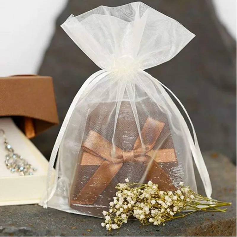 tulle bags 50Pcs/lot 7X9/9X12/11X16/13X18cm Organza bag Wedding voile Christmas Gift Bag Jewelry packing tulle fabric 5z