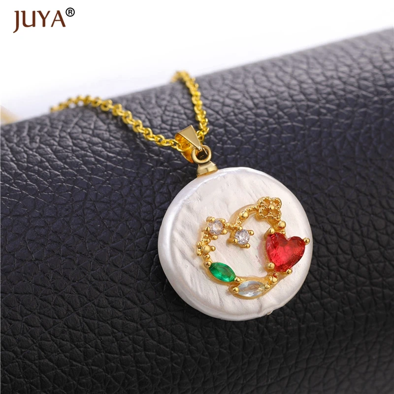 Round White Shell Pendant with Micro Pave Zircon Fashion 24 Pattern Design Pendants Necklaces For Women Jewelry