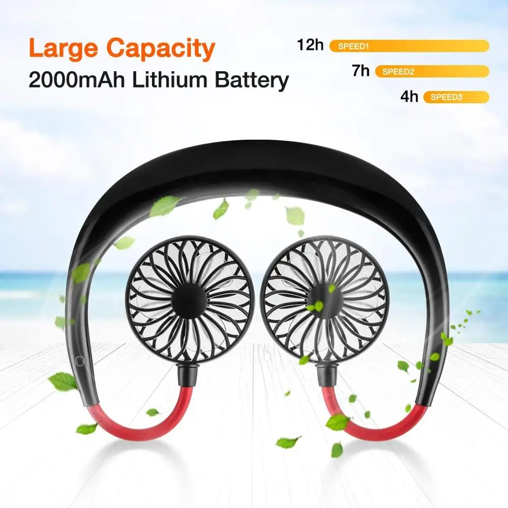 

2020 New Portable Hanging Neck Fan Sports Hands-free Neck Fan USB Rechargeable Dual Fan Mini Air Cooler Summer 1200mA