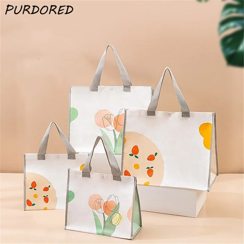 PURDORED 1 Pc Ins Style Tulip Flower Shopping Bag Waterproof Reusable Shopper Storage Handbag Shoulder Grocery | Багаж и сумки