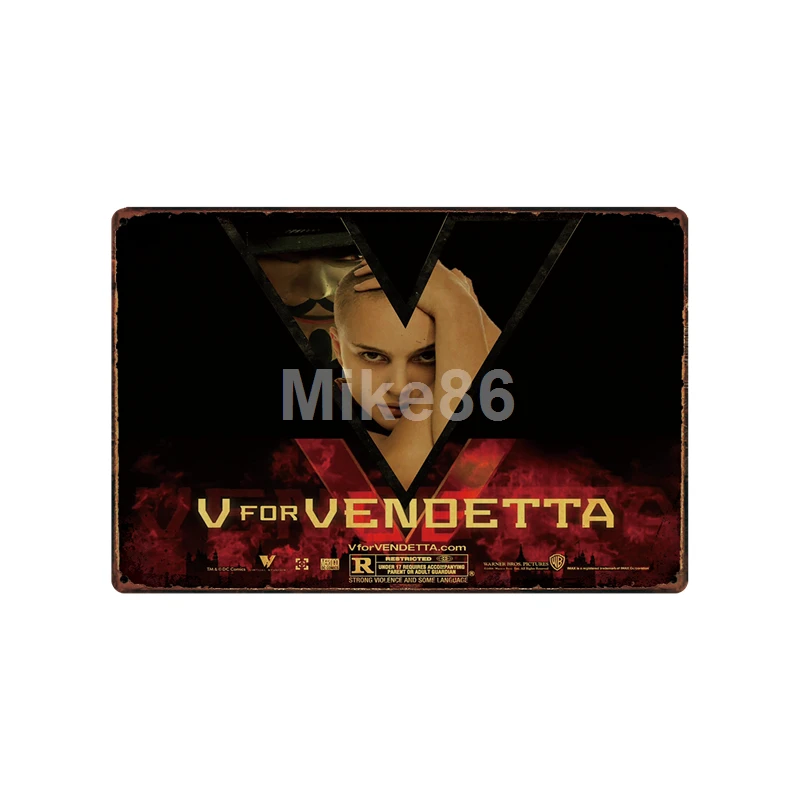 [Mike86] V для фильма Вендетта винтажный металлический постер Паб Магазин Ретро Классическая живопись художественный плакат Искусство 20*30 см LT-1781 - Цвет: GLA-3792