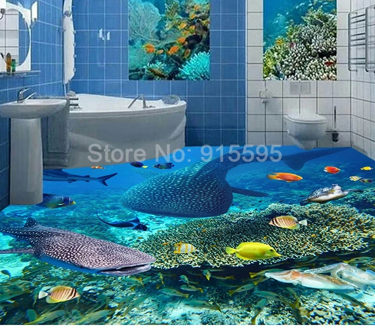 Tubarão, Algas, Coral, Murais De Piso, Sala De Estar, Banheiro, PVC