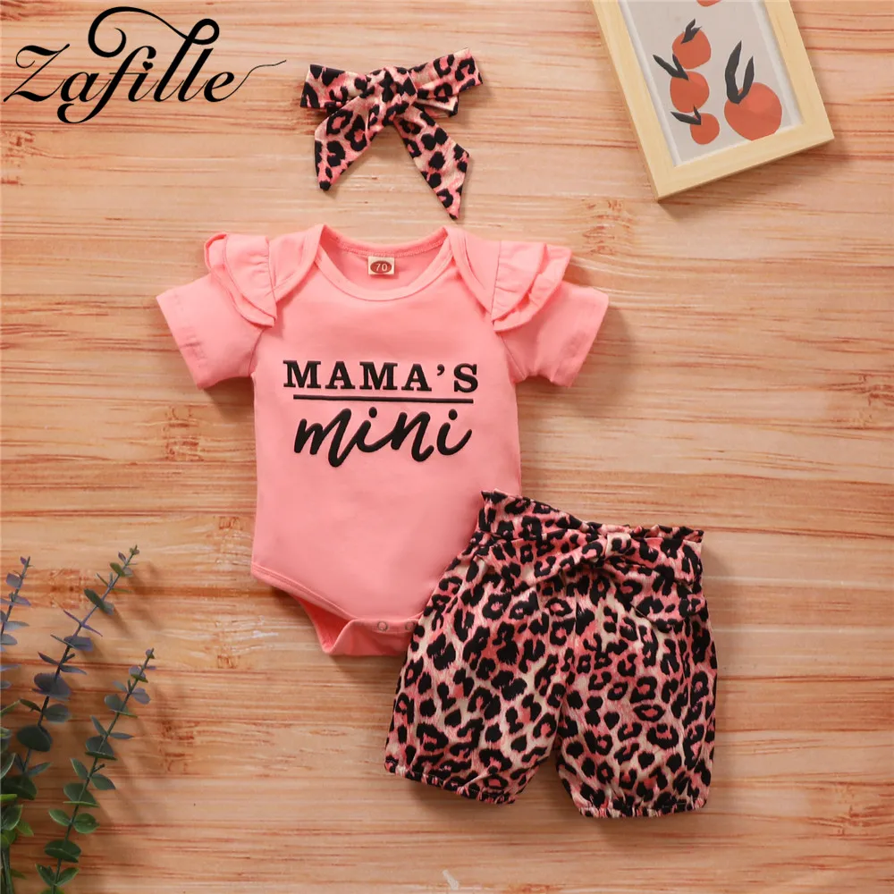 baby knitted clothing set ZAFILLE Leopard Baby Girl Clothes Set Mama Mini Toddler Girl Outfits Letter Printed 3pcs Suit Newborn Clothes Set Summer Baby Clothing Set for girl