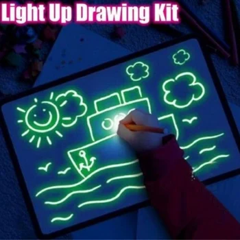 

Luminous Draw In Dark Light Up Drawing Kits Board Kids Toy Tablet Magic With Light Fluorescent Pen Children Educational Toys