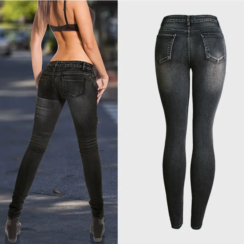 Модные Стрейчевые черные обтягивающие джинсы женские колготки эластичные
