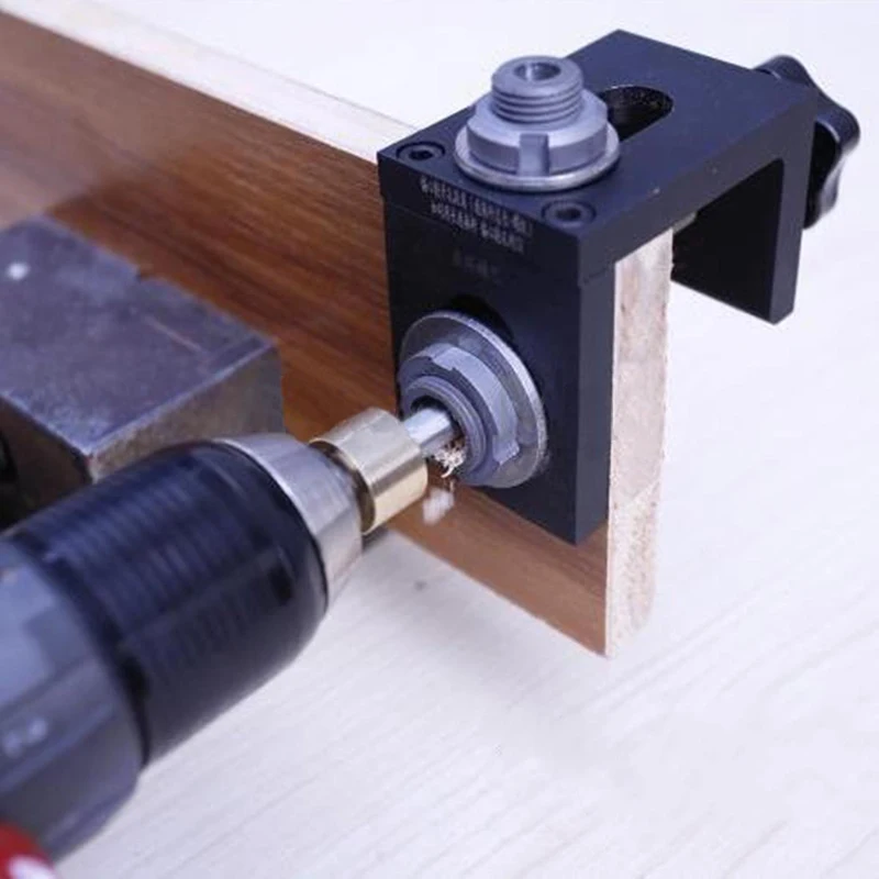 DWZ Black Woodworking Hole Locator Punch Positioner Jig Kit + Step Drilling Bit Wood Tool