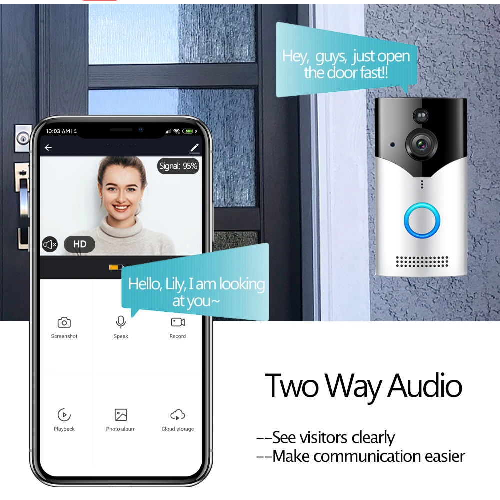 Wireless Tuya Smart Wifi Doorbell 1080P HD Visual Intercom Remote Home Night Vision Door Bell 160 degree Viewing Angle Camera