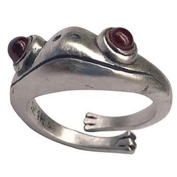 Vintage Siver Frog Ring Neutral Red Garnet Frog Open Adjustable Rings Finger Jewelry Party Lover Gift Couple Valentine Gift