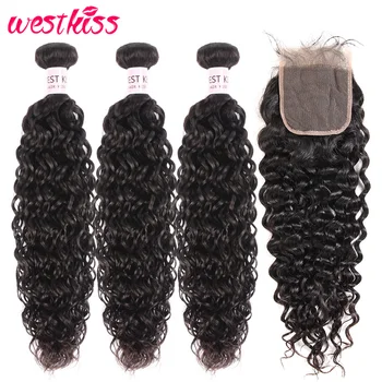 

West Kiss Brazilian Water Wave Bundles With Closure Natural Human Hair Bundles With Closure Free Part Remy Bundles And Closure