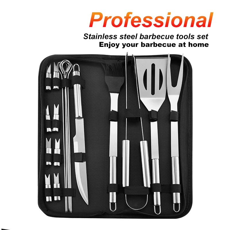 

High quality outdoor barbecue tools set 20pcs in nylon bbq grill tool