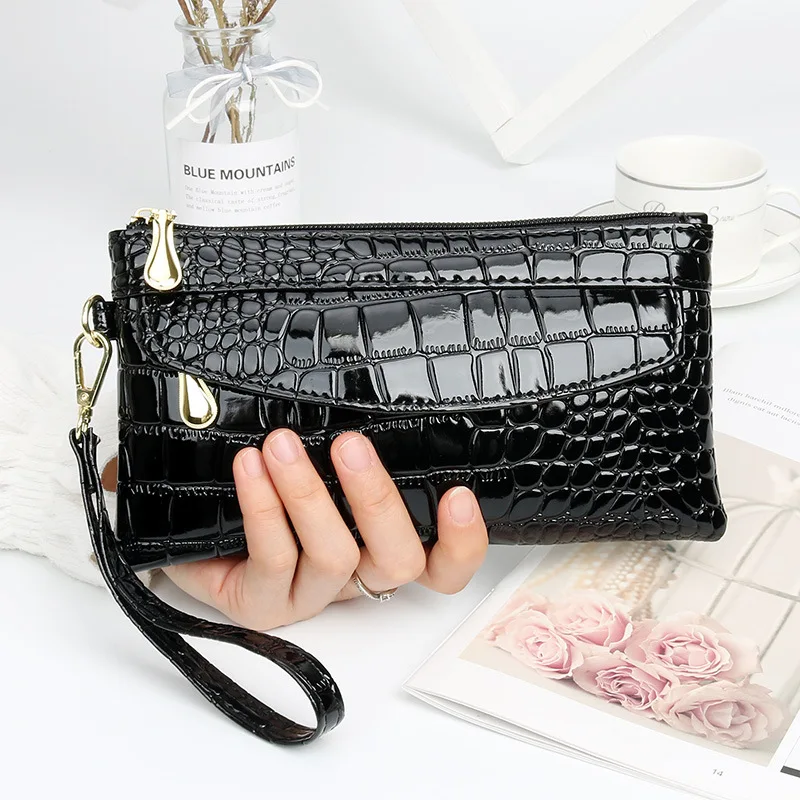 Tanie 1pc moda damska portfel jednokolorowy wzór krokodyla portfel na karty torebka z sklep