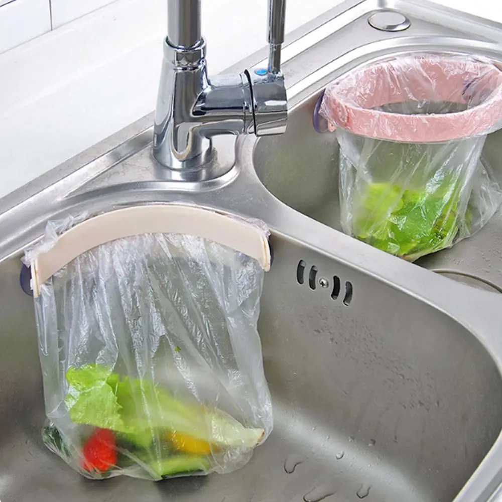 Kitchen Sink Garbage Bag Holder Plastic Suction Cup Trash Rack Portable