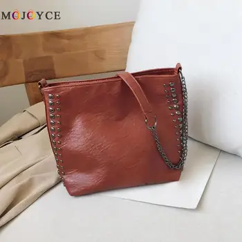 

Classic PU Leather Crossbody Bags Women Fashion Rivet Chain Bucket Shoulder Bag Women Handbag torebki damskie