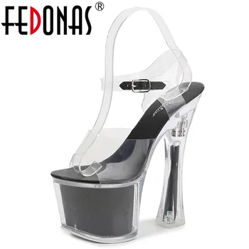 

FEDONAS Sexy Buckle Sandals Women Summer Fish Month Euro Platform Mixed Colors Super High Heels Party Night Club Shoes Woman