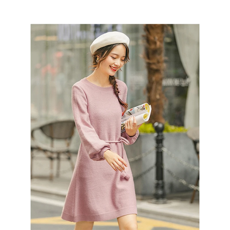 INMAN 2020 New Arrival Elegant Office Style Screw Thread Solid Color Round Collar Women Knitwear Dress INMAN 2020 New Arrival Elegant Office Style Screw Thread Solid Color Round Collar Women Knitwear Dress