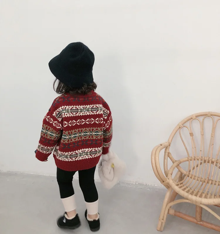 Детские жаккардовые вязаные свитера в стиле ретро с длинными рукавами в стиле «Снежинка»; Зимний Рождественский пуловер для мальчиков и девочек; хлопковые топы