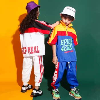 

Children's Hip Hop Clothes Jazz Dance Wear For Boys Girls Tops Pants Street Wear Stage Performance Jazz Dancing Costume BL2677
