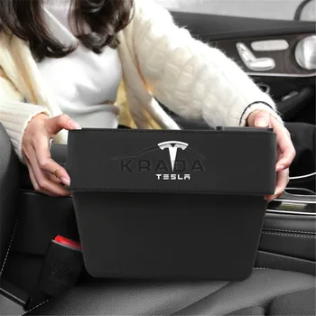 

1X Seat Crevice Storage Box For Tesla Model 3 Model S Model X PU Leather Cup Holder Emblem Bag Organizer Case Car Accessories