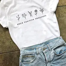 Рост положительных мыслей забавные женские модные цитаты футболка гранж Чистый хлопок девушка уличный стиль хипстер футболки Винтаж Графический топы