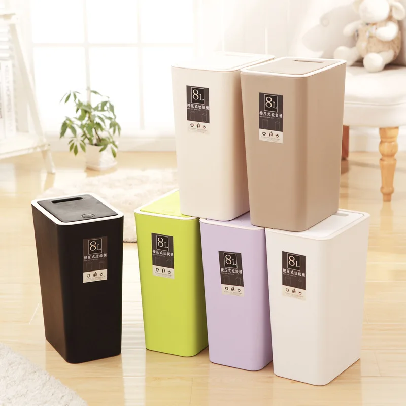 

Thickened Plastic Waste Bins Pressure Cover Compression Toilet Trash Cans Garbage Bin Home Living Room Decoration Storage Bucket