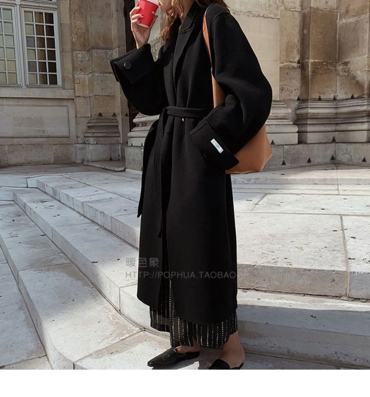 Women Overcoat Outwear Coat Korean Winter Long Loose Cardigans Lace Up Full Sleeve Manteau Femme