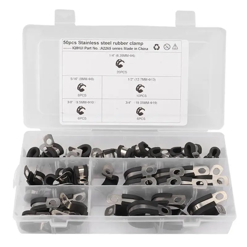 Нержавеющая сталь резиновые зажимы набор на подкладке P кабель крепежные зажимы Водонепроницаемый анти-коррозии трубы шланга хомуты 6/8/10/13/19 мм для лодки