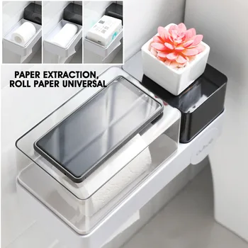 

Kitchen Bathroom Toilet Paper Holder Paper Tissue Box Plastic Toilet Dispenser Wall Mounted Roll Paper Storage Box Free Punching