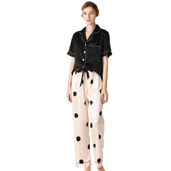 

Pajama women's silk imitation suit short sleeve trousers loose top grade new home wear set
