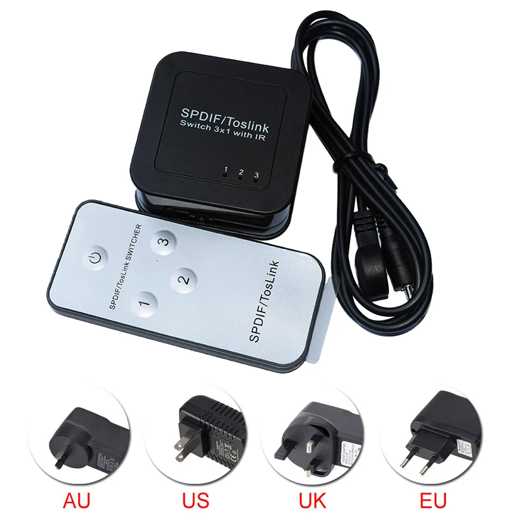 Цифровой оптический аудио TOSLINK разделитель SPDIF 1x3 один вход на три выхода поддержка LPCM2.0 DTS с ИК-пультом дистанционного управления