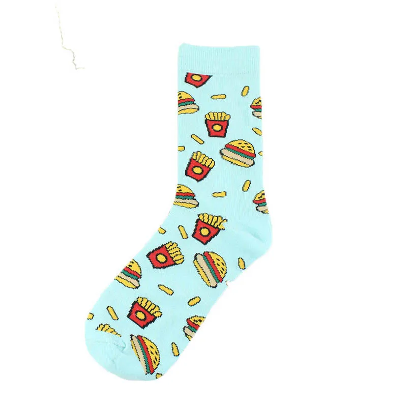 Забавные носки унисекс для пиццы, бургер, кола, хот-дог, попкорн фри, еда, узор, счастливые теплые мужские хлопковые носки, корейский стиль, женские носки
