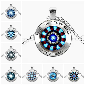 

Iron Man Heart Time Gem Necklace Super Hero Cosplay Character Props Pendant Gather Energy Fashion Sweater Chain
