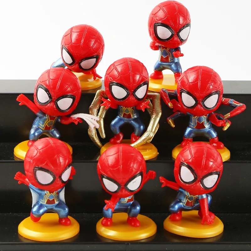 

8pcs Disney Marvel Avengers Spider Man Q Version Anime Figure Model Toys Cute Cake Decoration Creative Gift for Children