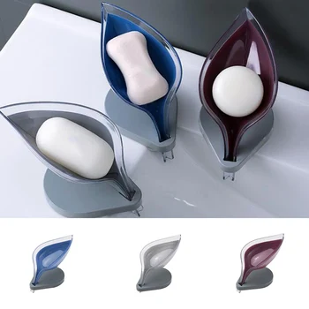 

Leaf Shaped Bar Soap Cleaning Sponge Holder Tray Home Bathroom Toilet Soap Drain Rack with Suckers