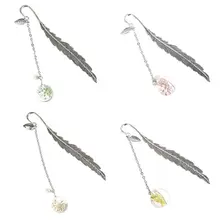 Ретро Винтажная закладка перо сушеный цветок Гипсофила образец креативные металлические закладки канцелярские подарки L41E