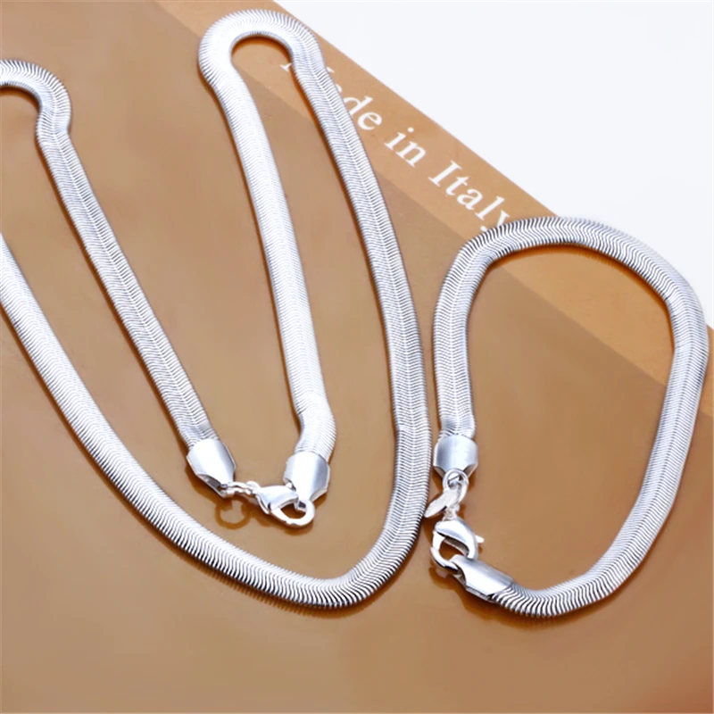 

Silver 925 Jewelry Sets For Women Lady 6mm Soft Snake Chain Necklace Bracelet 2 pcs Set Fashion Jewelry Accessories Wholesale