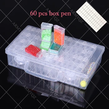 

60 Slots Bottles Diamond Painting Storage Box Plastic Nail Art Organizer Rhinestone Beads Case Holder Container Kits Gift Pen