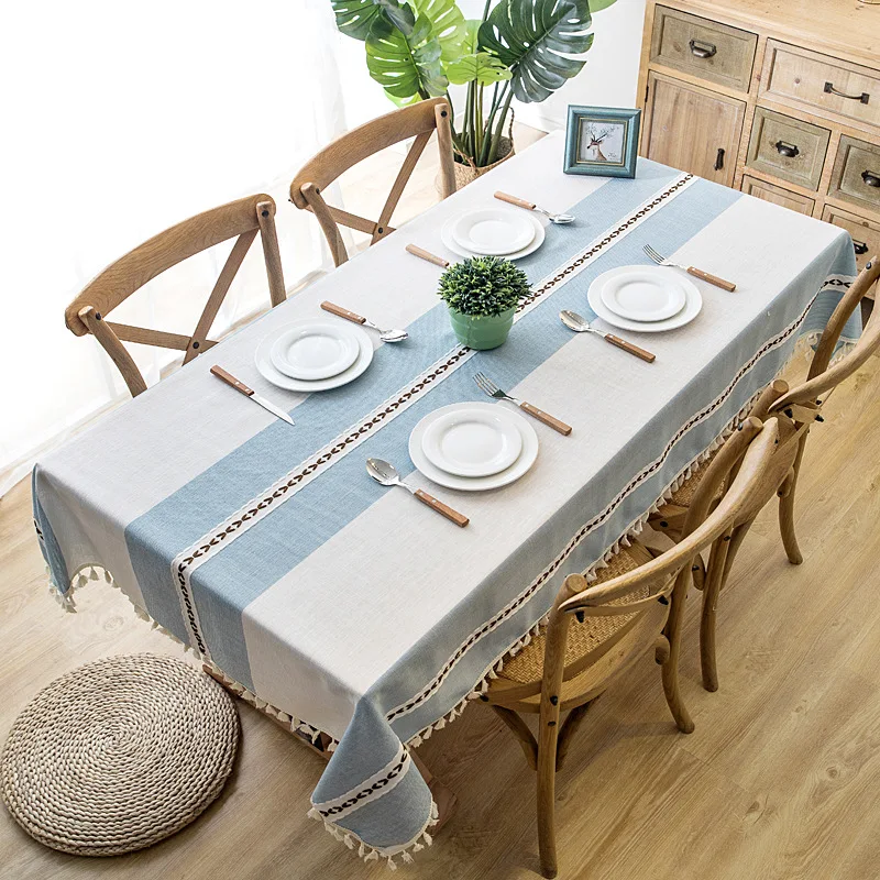 

New Plaid Decorative Linen Tablecloth With Tassel Waterproof Thicken Rectangular Wedding Dining Table Cover Tea Table Cloth