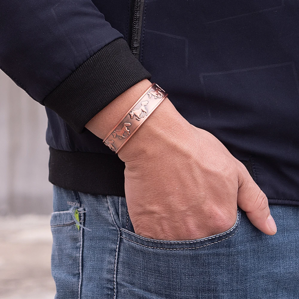 Bracciale magnetico in rame puro Meathly Artrite regolabile Cavallo 15,5 mm di larghezza Bracciale magnetico terapeutico Benefici Bracciale in rame Uomo_voghion.com