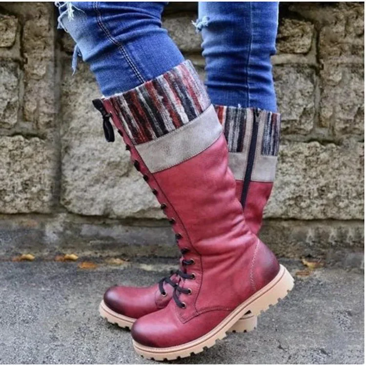 Lænestol To grader Countryside Fashion New Women Warm Winter Lace Up Boots Shoes Slip On Round Head Toe  Long Boots Leather Shoes Low Heel Mid Calf Boots Large - Women's Boots -  AliExpress