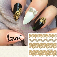 Золотой стикер для ногтей искусство все украшения слайдеры кружева клей дизайн ногтей Переводные картинки маникюрный лак фольга аксессуары 14