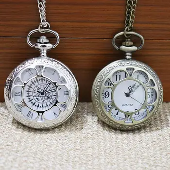 

Vintage Unisex Hollow Flower Round Dial Arabic Roman Numerals Chain Quartz Pocket Watch Jewelry Pendant Decor Accessory Gift