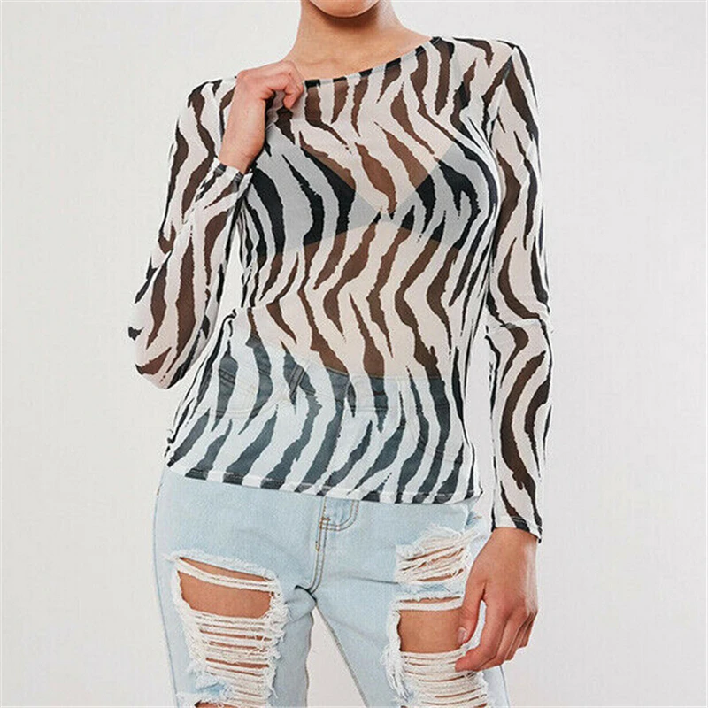 Women Blouse Summer Zebra Print Top Transparent Mesh Sheer Tops Shirt Woman Blouse Printed Tops Women Tees Casual Blouses Women Blouse Summer Zebra Print Top Transparent Mesh Sheer Tops Shirt Woman Blouse Printed Tops Women Tees Casual Blouses