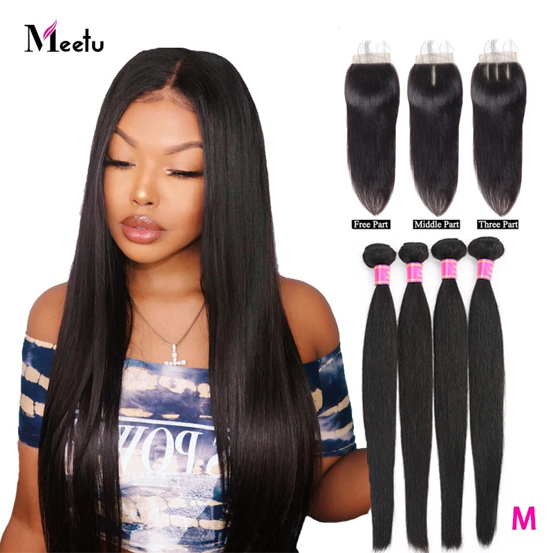  Indian Straight Hair Bundles with Closure Baby Hair 4 Bundles with Closure Non Remy 100 Human Hair 