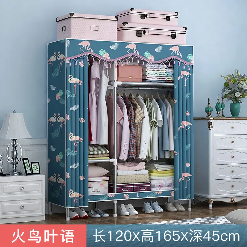 Steel Pipe Thickened Wardrobe Simple Cloth Wardrobe Rental Room Home All Steel Frame Cloth Cabinet Hanging Clothes Cabinet - Цвет: Оранжевый