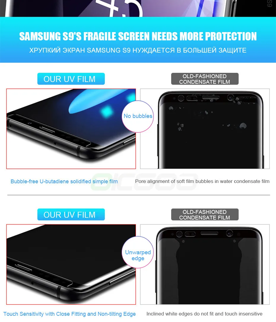 Ультрафиолет закаленное стекло для samsung Galaxy S9 S8 S10 Plus Note 8 9 10 100D полная Жидкостная Защита экрана для samsung S8 S7 Edge стекло